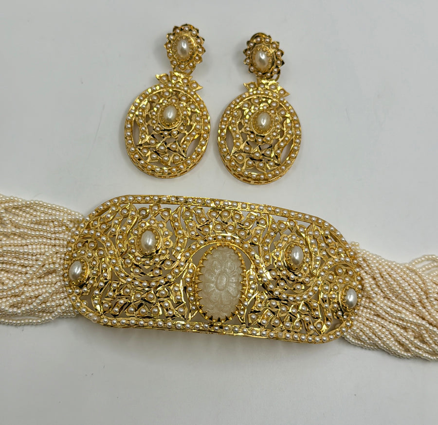 White Punjabi Jadau Choker Set