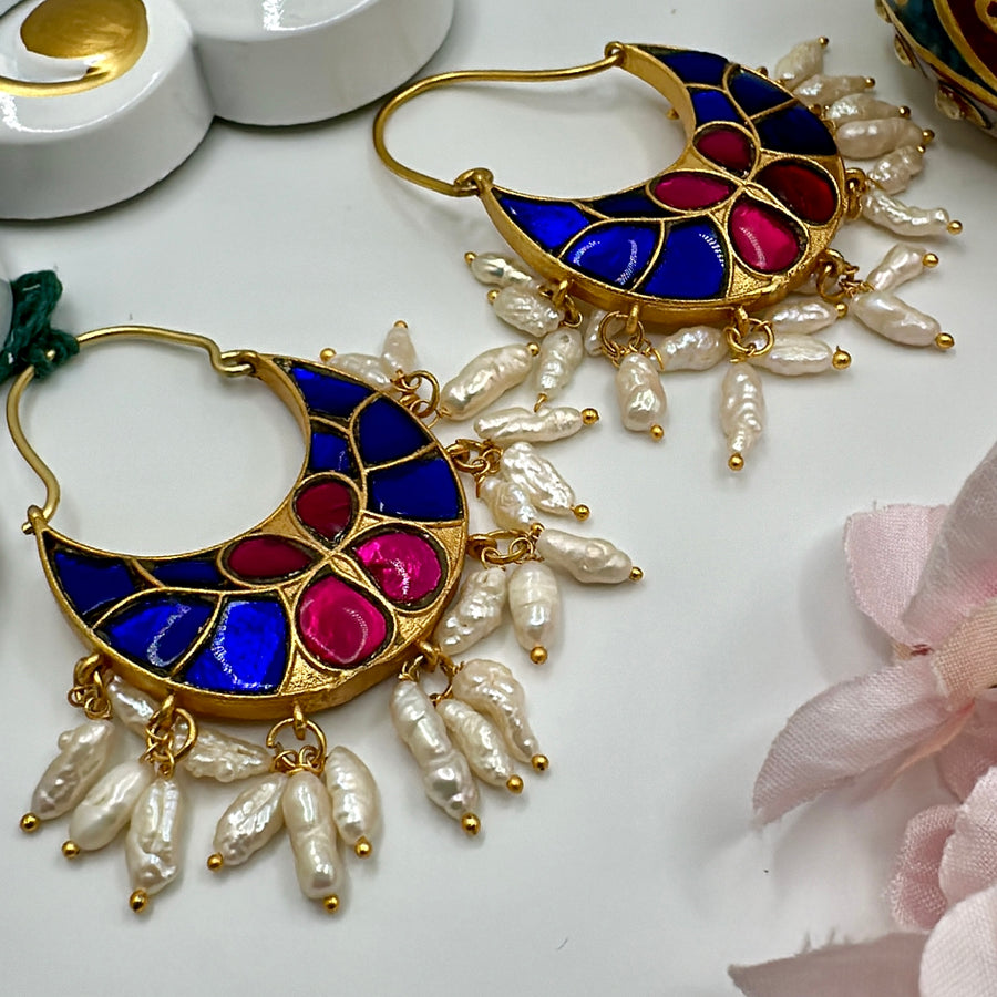 Blue & Ruby Paachi Jadua Chand Bali