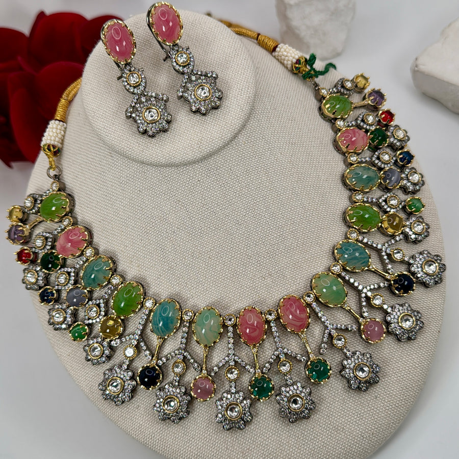 Multi Marble Stone Sabya Inspired Necklace Set