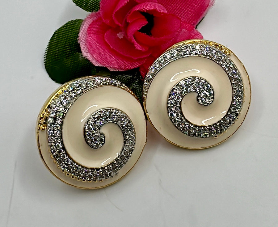 Ivory Enamel & American Diamonds Studs