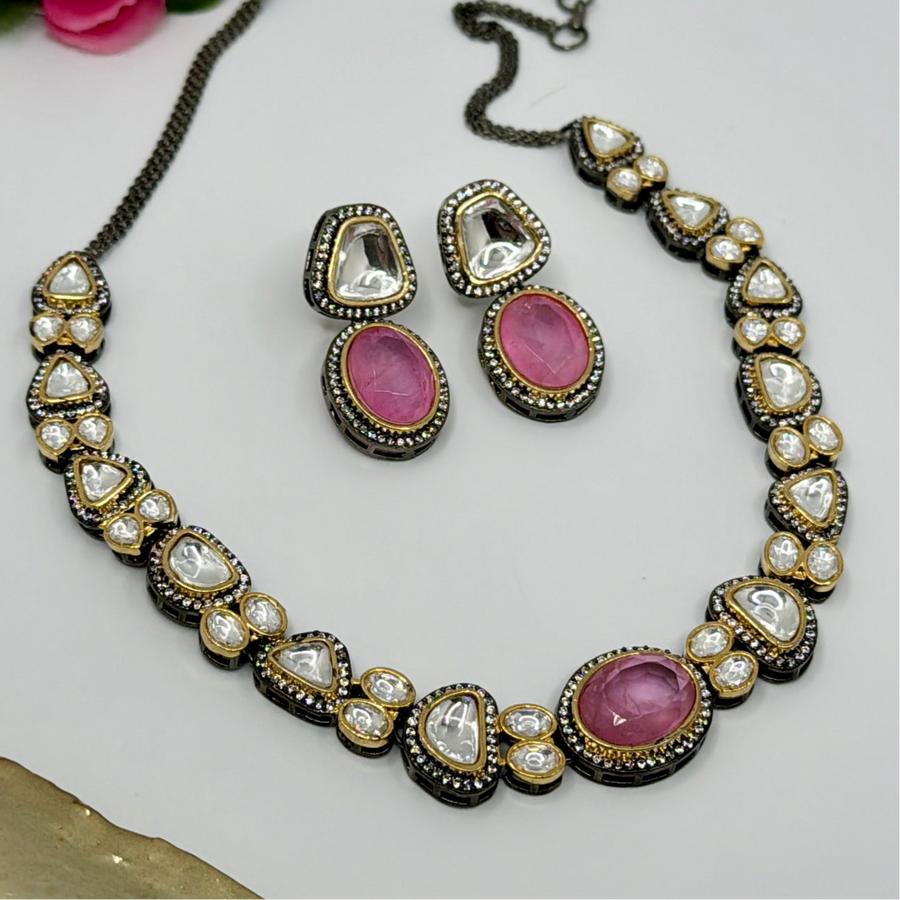 Pink Kundan Necklace Set