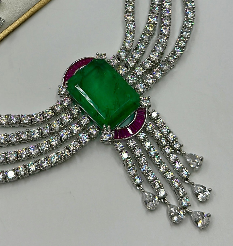 Green And Ruby American Diamonds Necklace Set