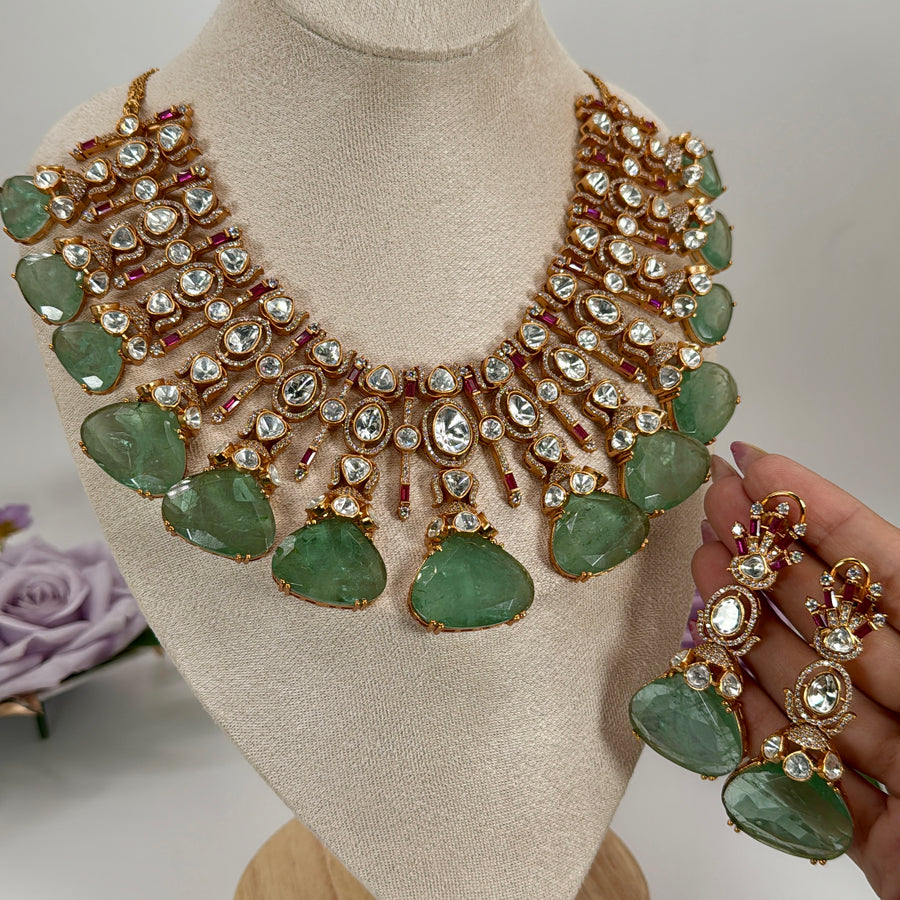 Mint Doublet Moissanite Statement Necklace Set