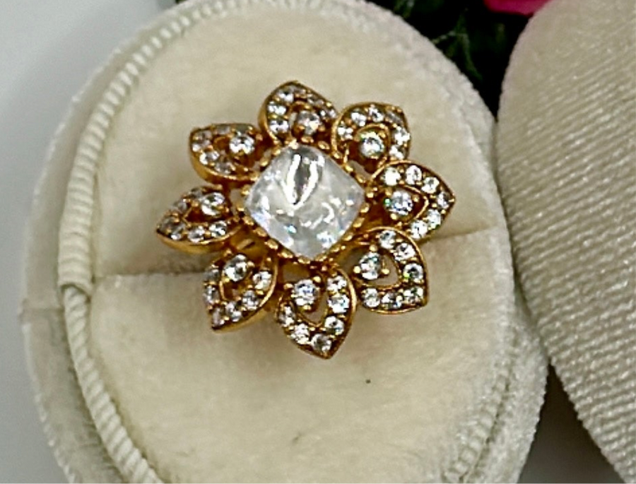 Clear Moissanite Adjustable Flower Finger Ring