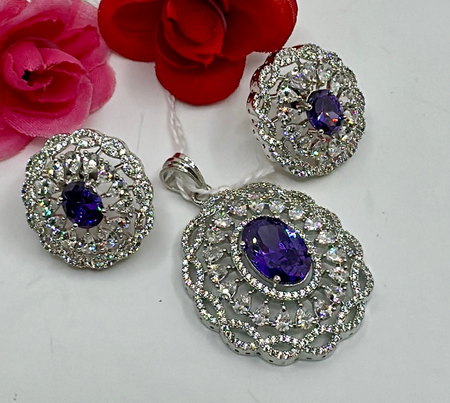 Purple American Diamonds Pendant Set