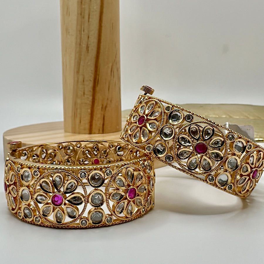 Ruby White Kundan Openable Bangles Pair(Size 2.2)