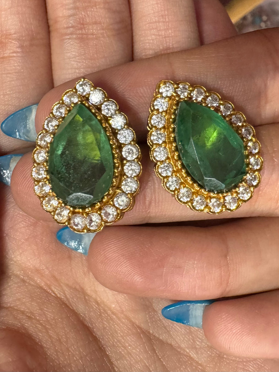 Mint Doublet & American Diamonds CZ Stud Earrings