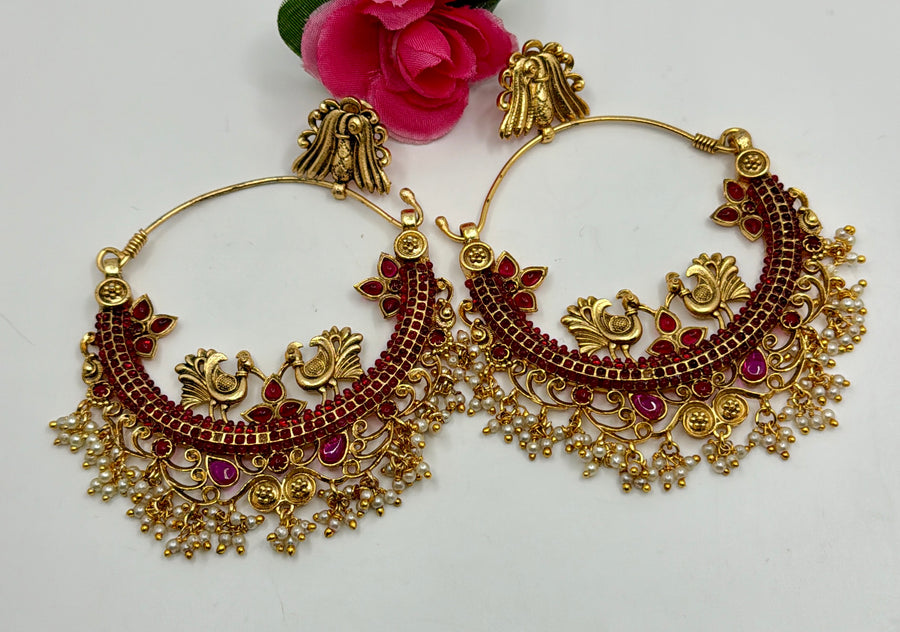 Ruby Red Statement Chand Bali