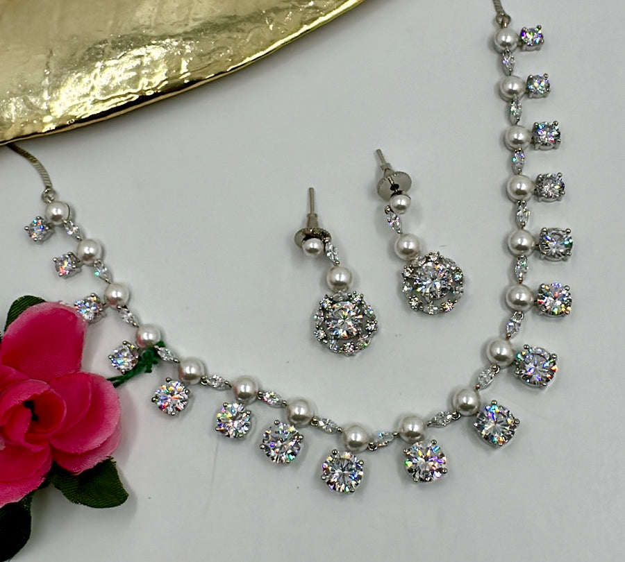 Clear American Diamonds Dainty Necklace Set