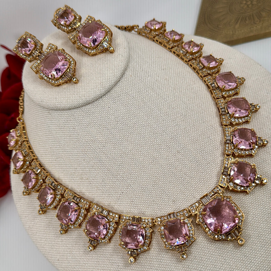 Pink Sabya Inspired Swarovski Cryatals Necklace Set