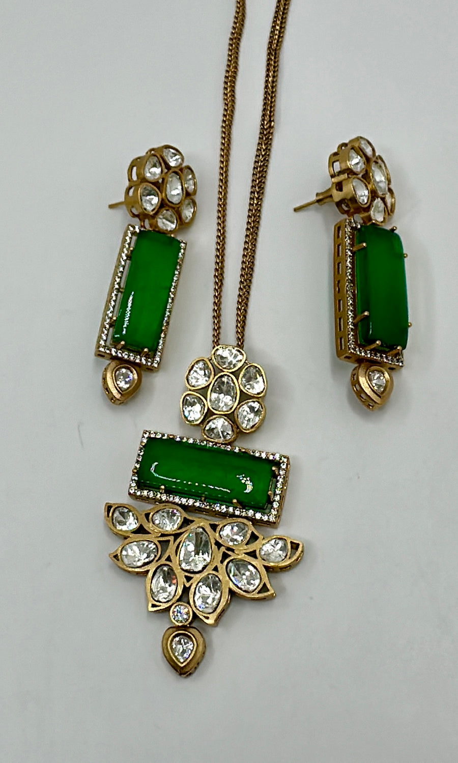 Green Doublet Moissanite Pendant Set