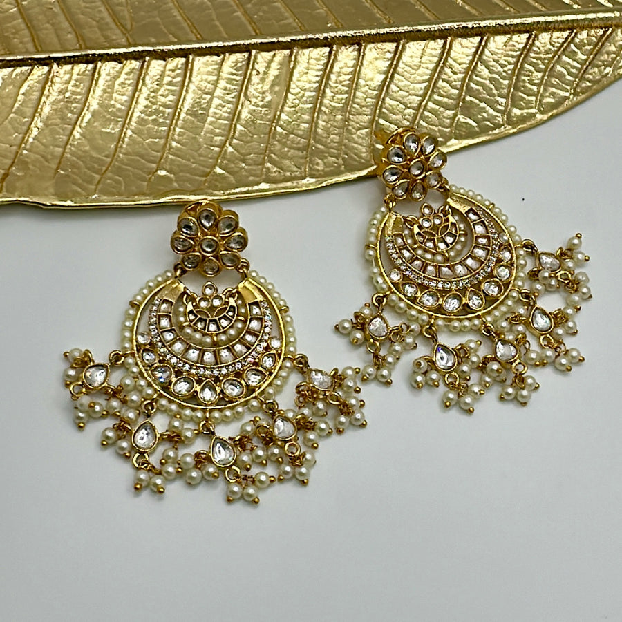 Clear Moissanite Kundan Chand Bali