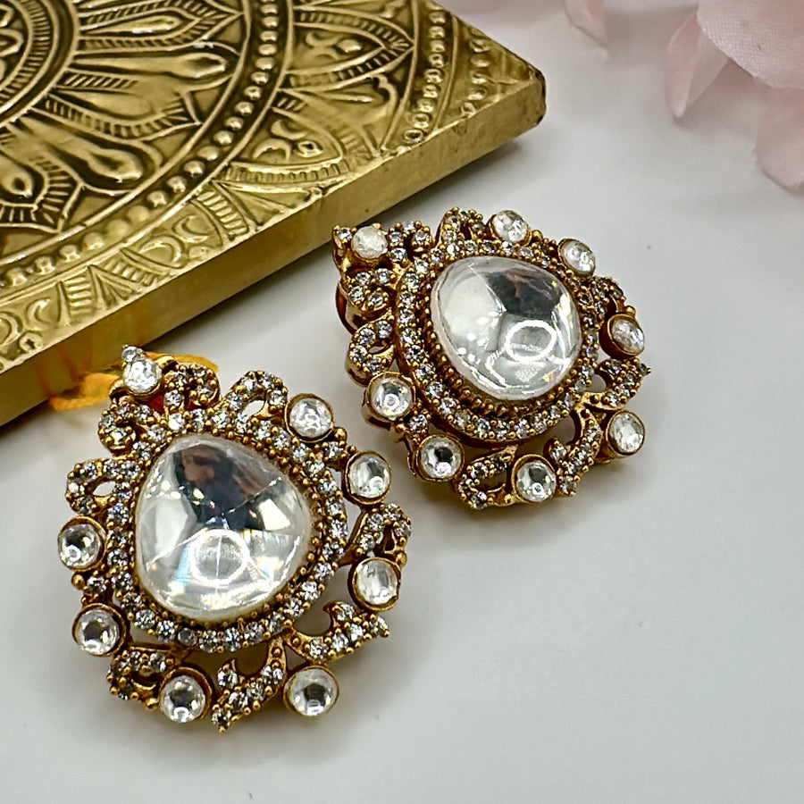 Clear Moissanite Kundan Studs