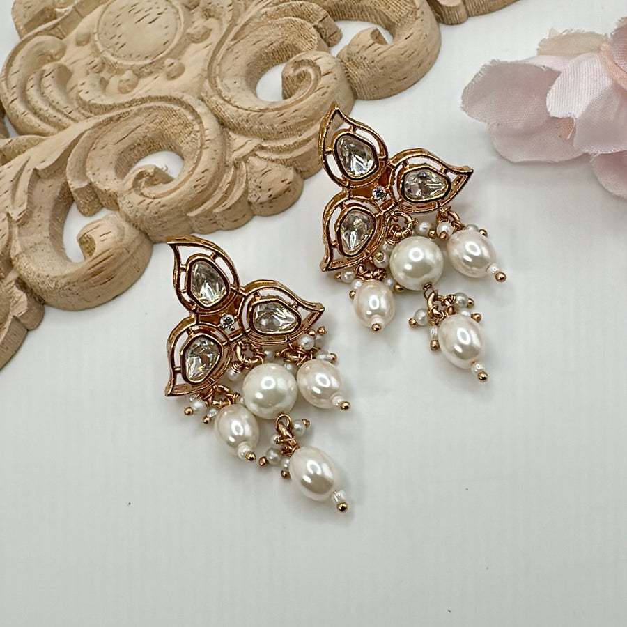 Clear Premium Polki & Pearl Dainty Earrings