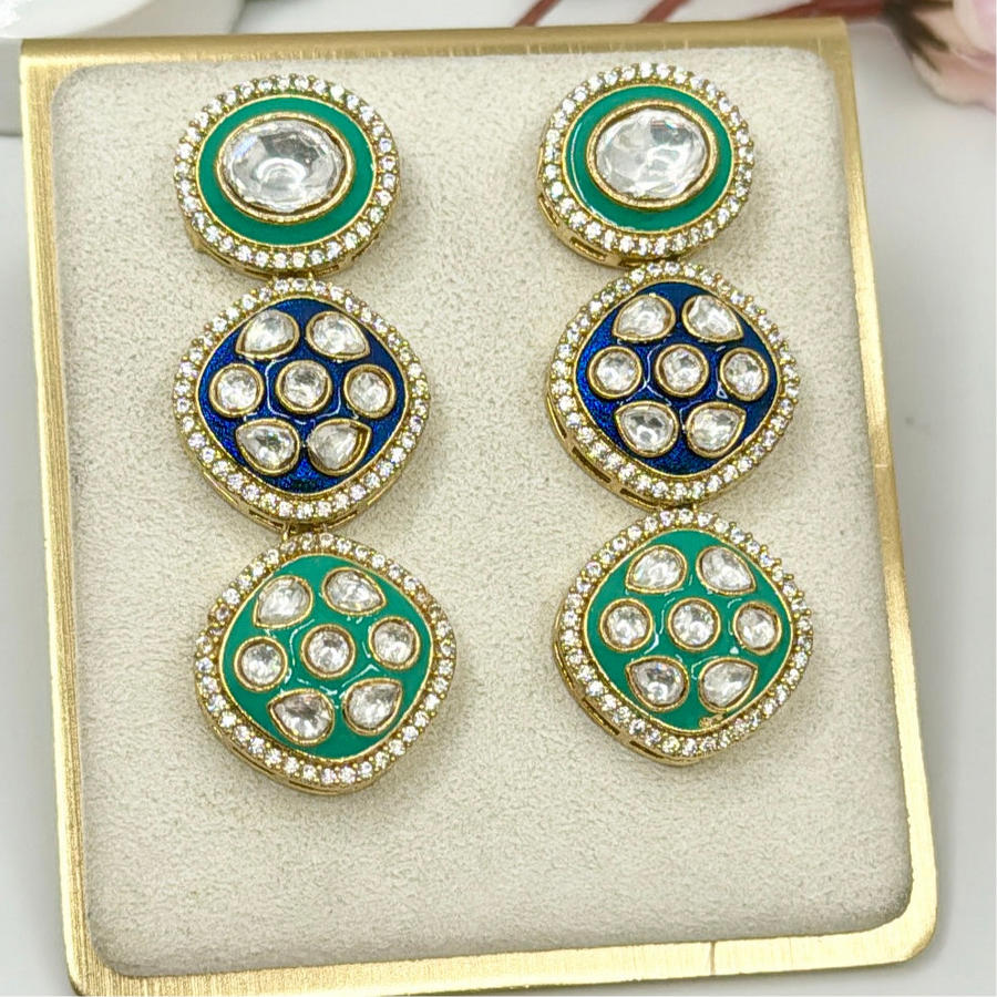 Green & Blue Meenakari Kundan Earrings