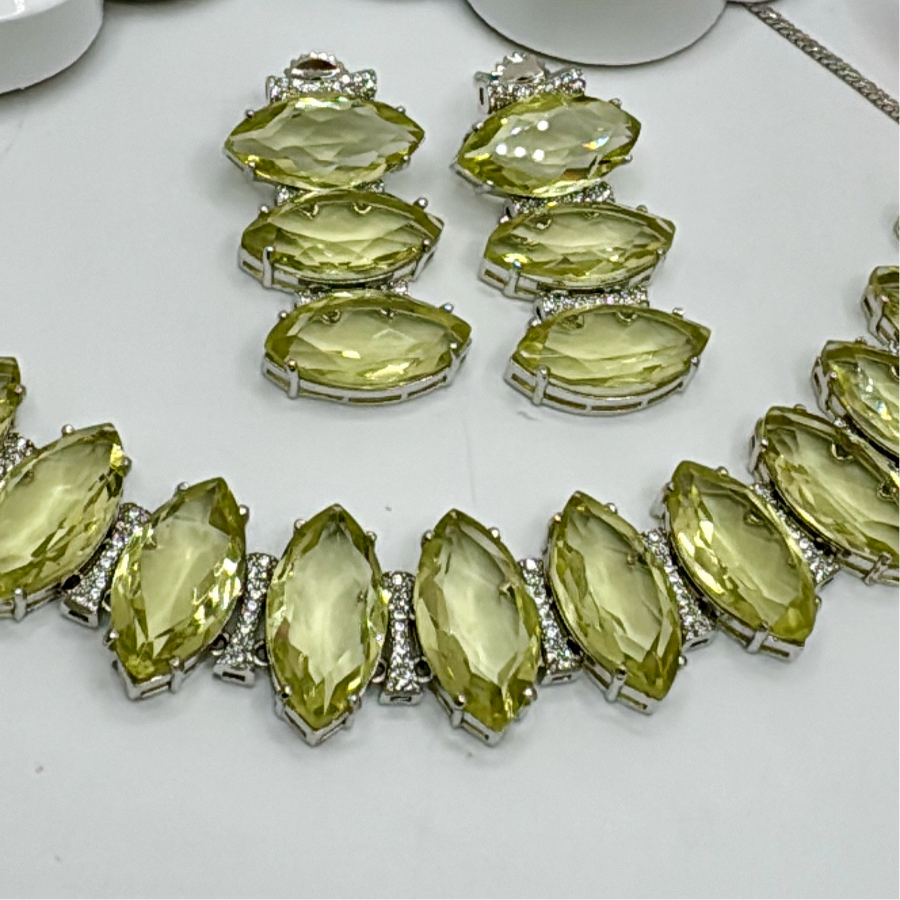 Green Crystals & American Diamonds Necklace Set