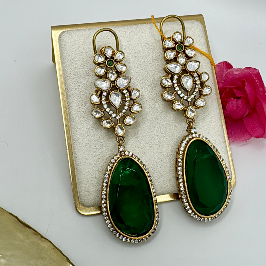 Green Doublet Moissanite Kundan Statement Earrings