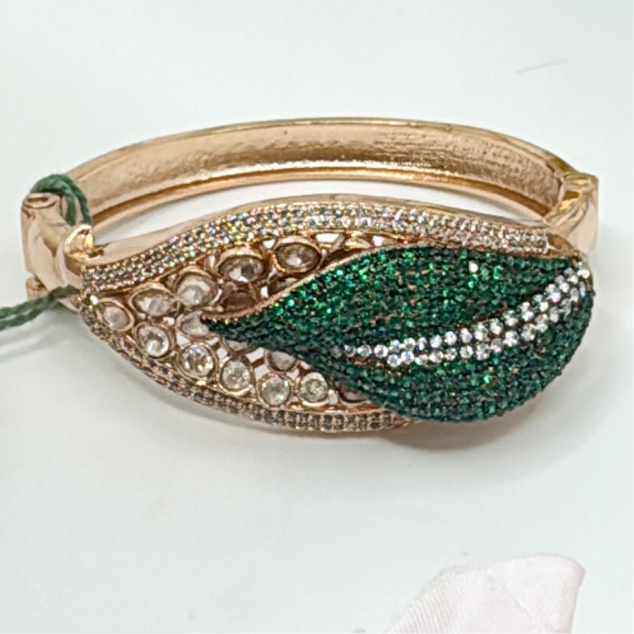 Green Invisible Setting & Kundan Openable Bracelet( Fits Size 2.2-2.6)