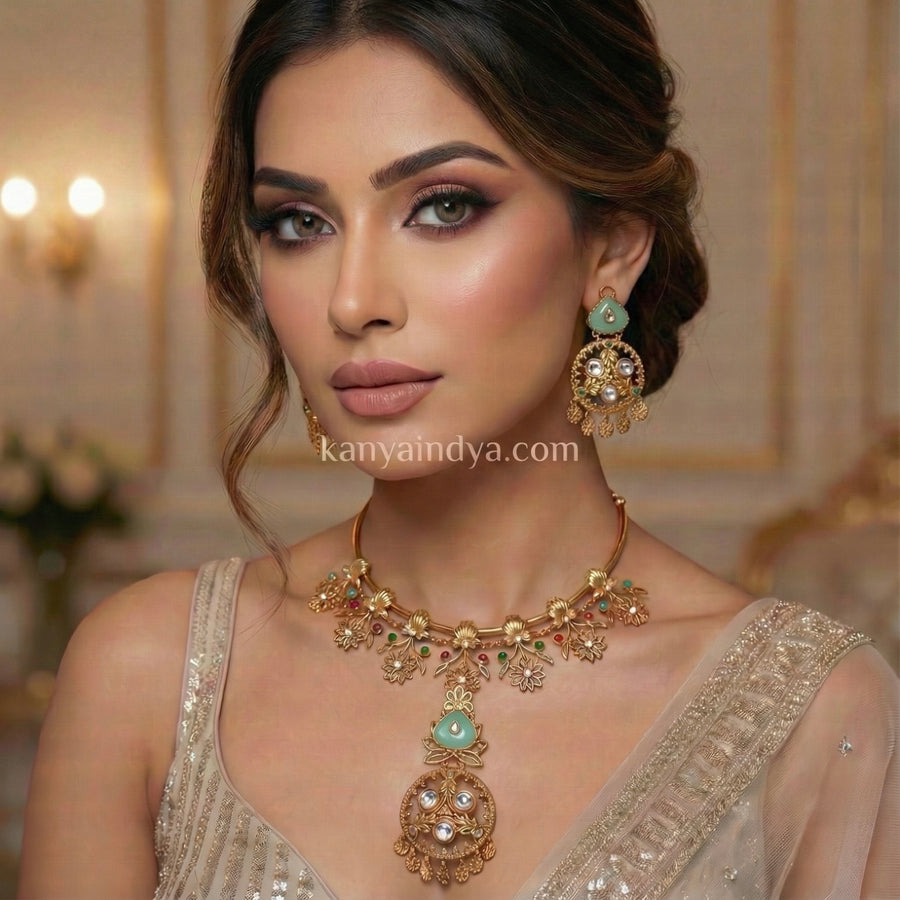 Mint Apala Inspired Moissanite Hasli Necklace Set