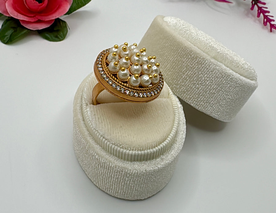 Clear Pearl Cluster Adjustable Finger Ring