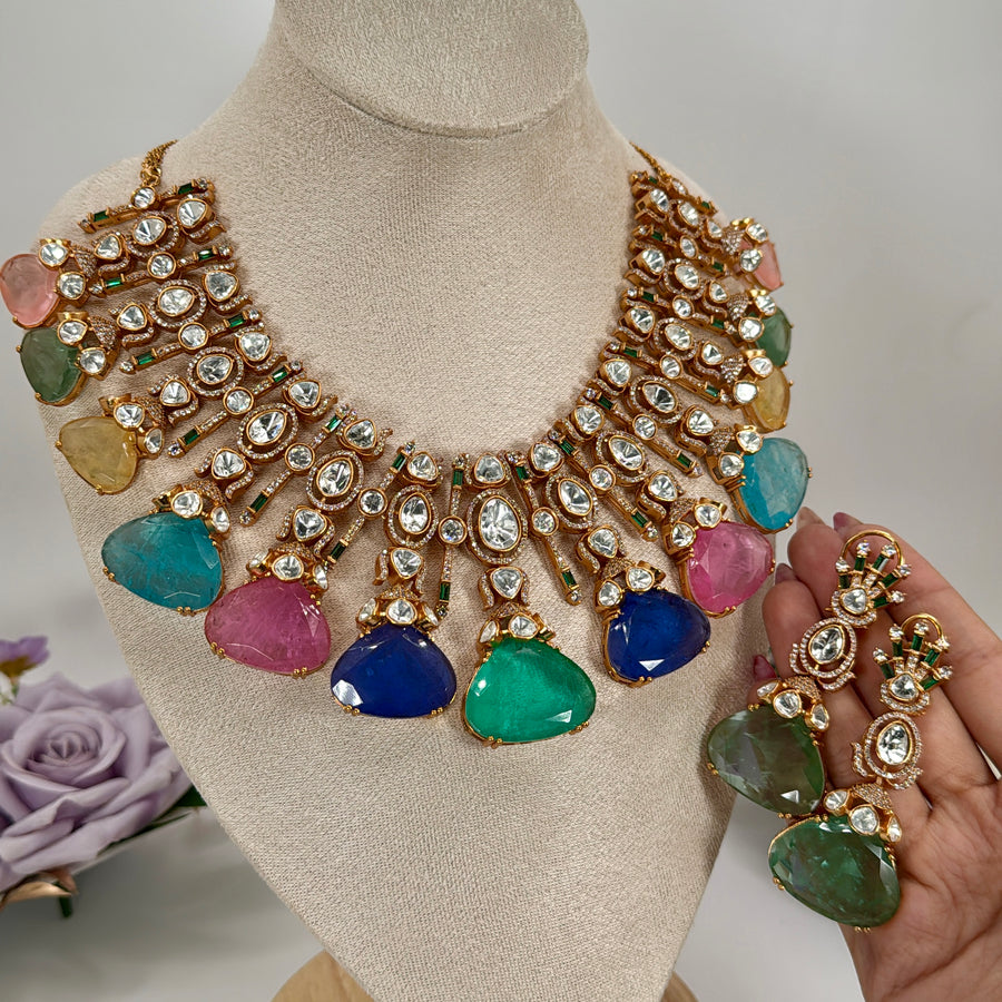 Multi Doublet Moissanite Statement Necklace Set
