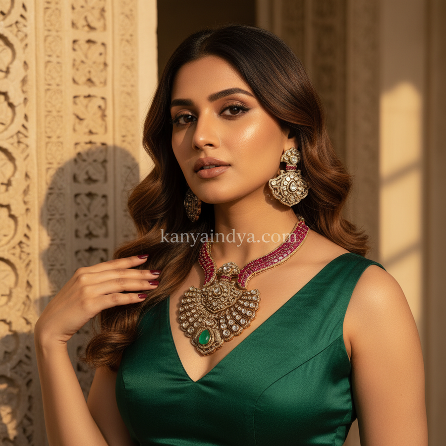 Ruby Mint Statement Moissanite Necklace Set