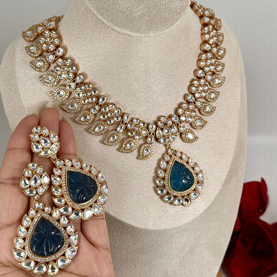 Blue Amrapali Inspired Moissanite Mango Necklace Set