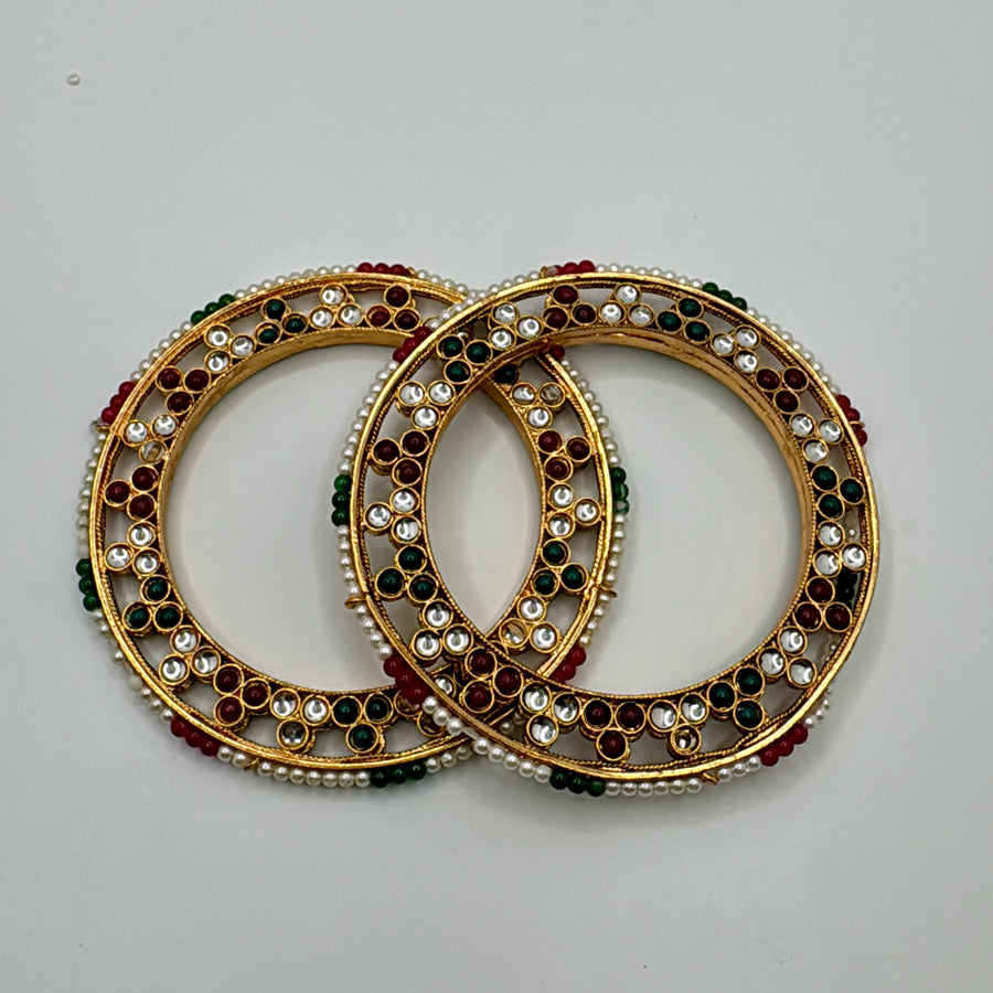 Multi Antique Gold Bangle Bangle Pair( Size 2.4)