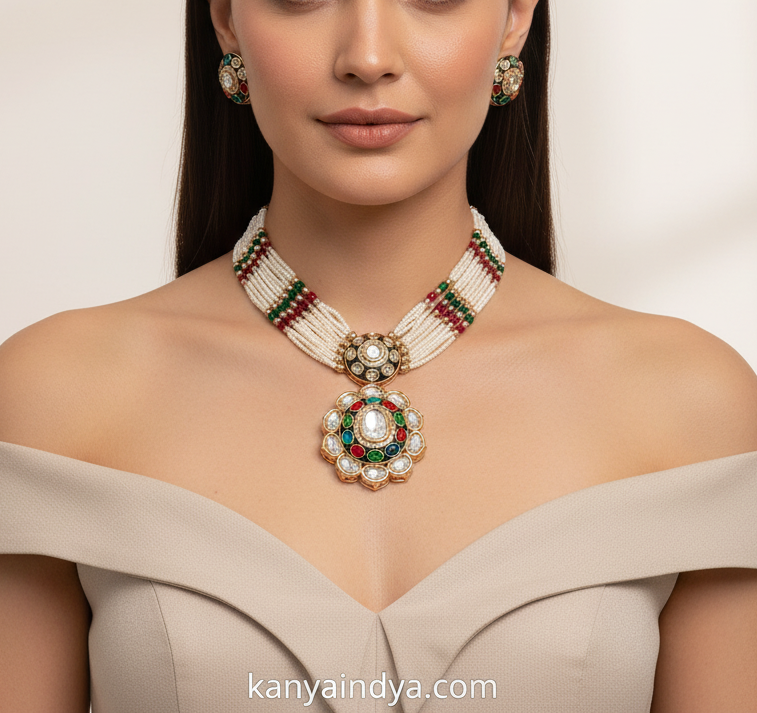 Multi Jadau Pearl Necklace Set