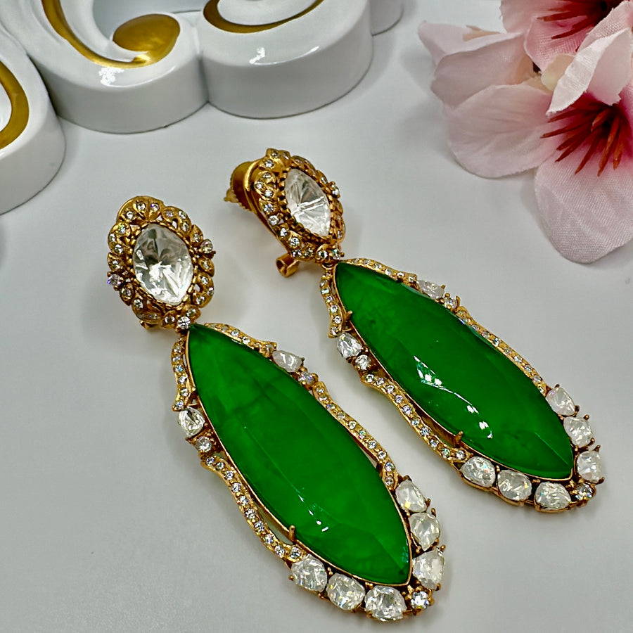 Green Doublet & Moissanite Statement Earrings