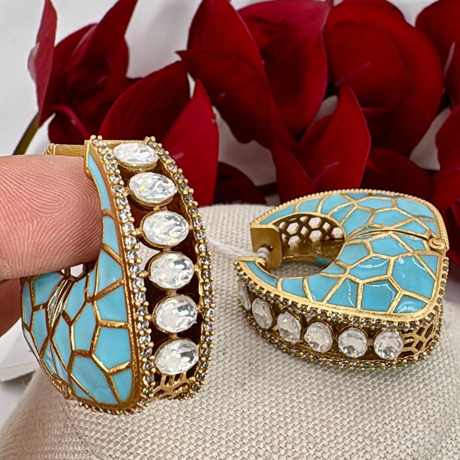 Turquoise Enamel & Moissanite Hoop Earrings
