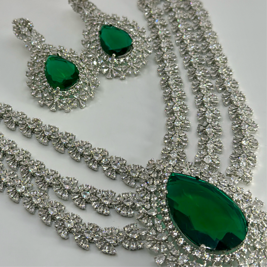 Green American Diamonds Nita Ambani Inspired Statement Necklace Set