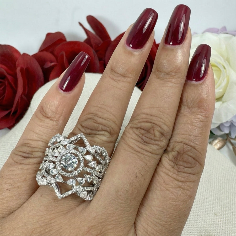 Clear Italian AAA Cut American Diamonds Finger Ring (Size 7)