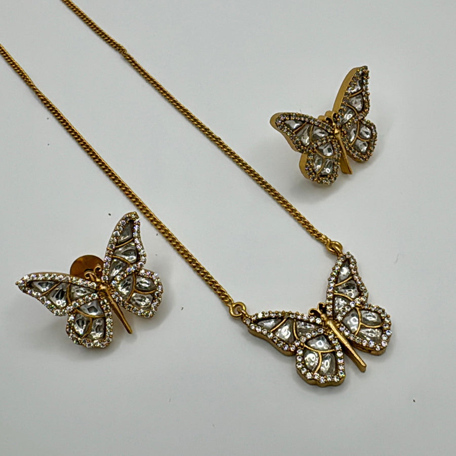 Clear Moissanite Butterfly Pendant Set