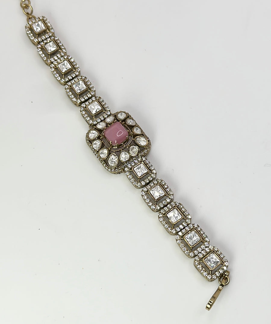 Pink Moissanite Kundan Flexible Bracelet