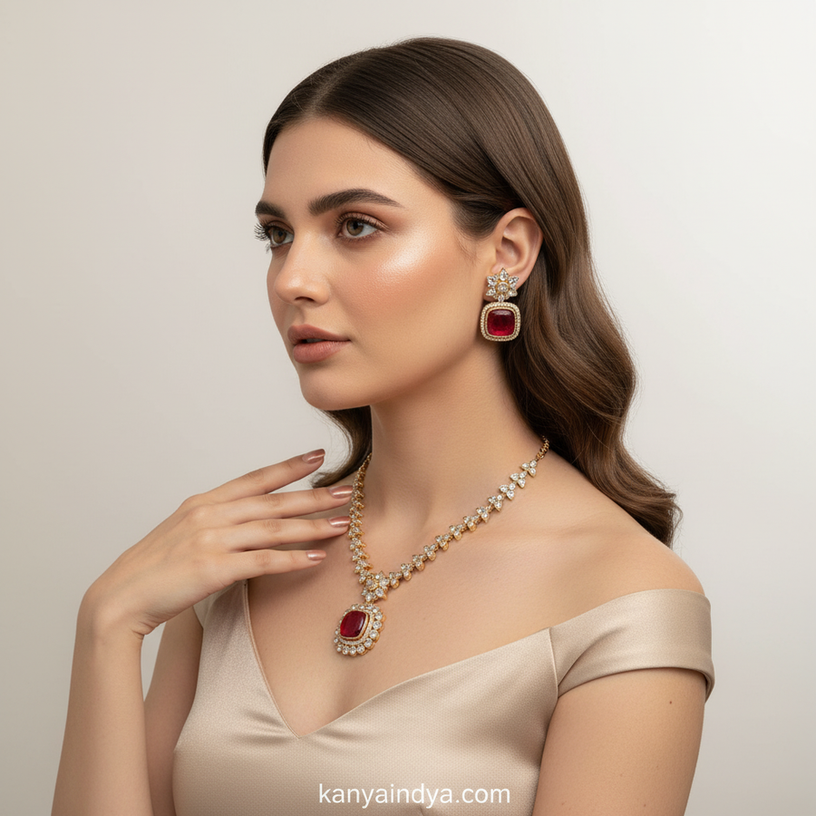 Multi Changeable Stones Polki Necklace Set