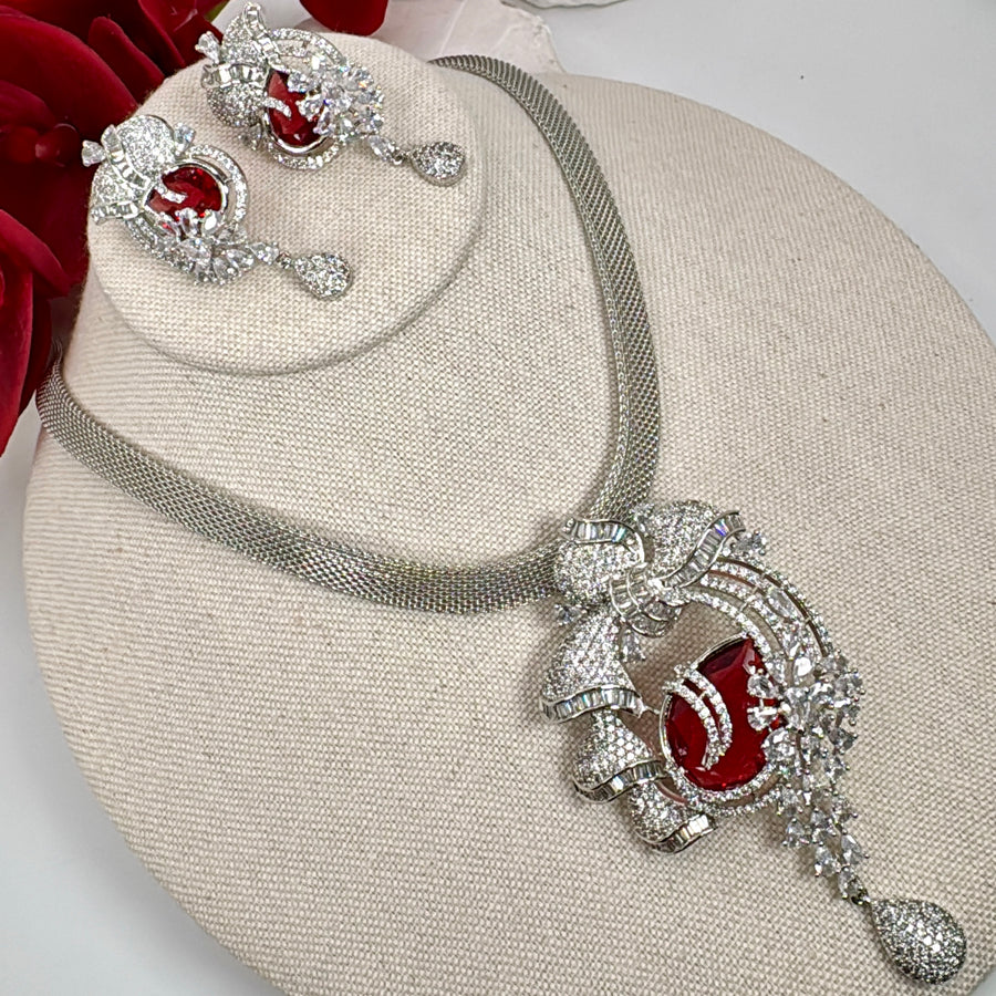 Ruby Cubic Zirconia Pendant Necklace Set