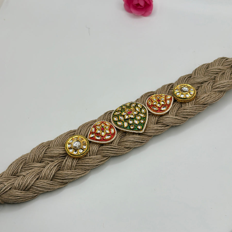 Multi Jute With Kundan Embellishments Hair Band