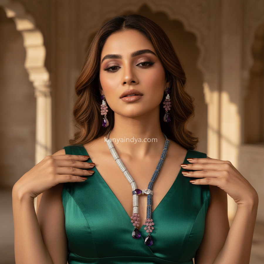 Blue Purple Pink Invisible Setting Necklace Set