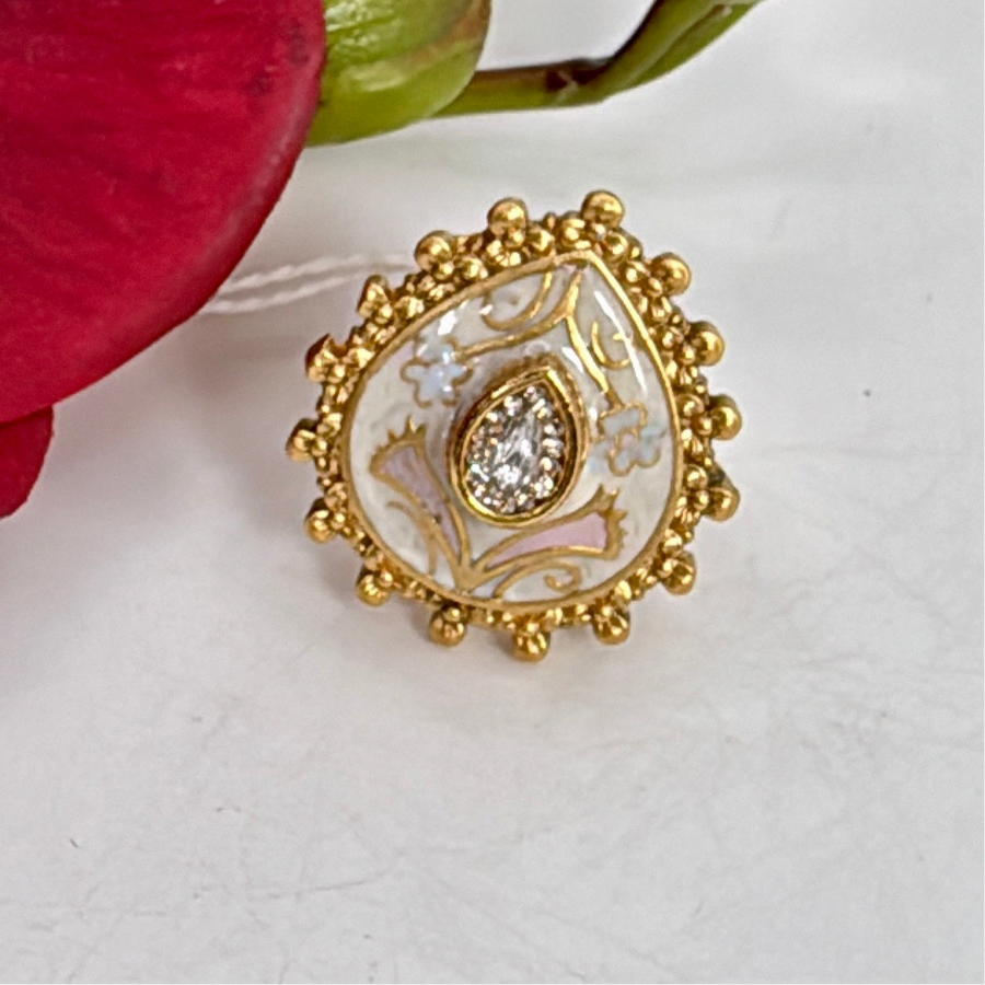 Clear Ivory Multi Meenakari Kundan Adjustable Finger Ring