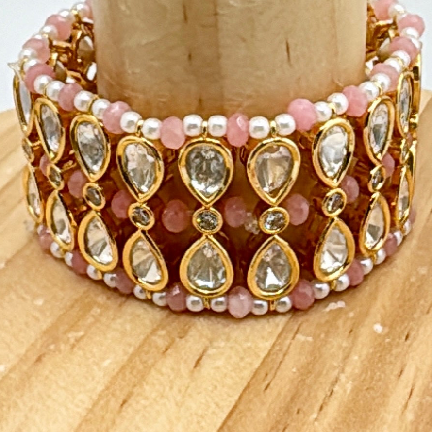 Pink Kundan Stretch Bracelet( Fits All Sizes)