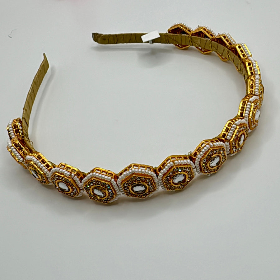 Clear Kundan and Pearls Hairband