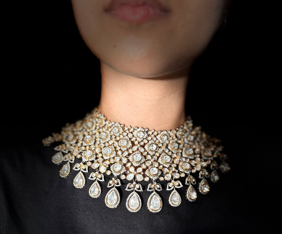 Clear Premium Kundan Polki Bridal Necklace Set
