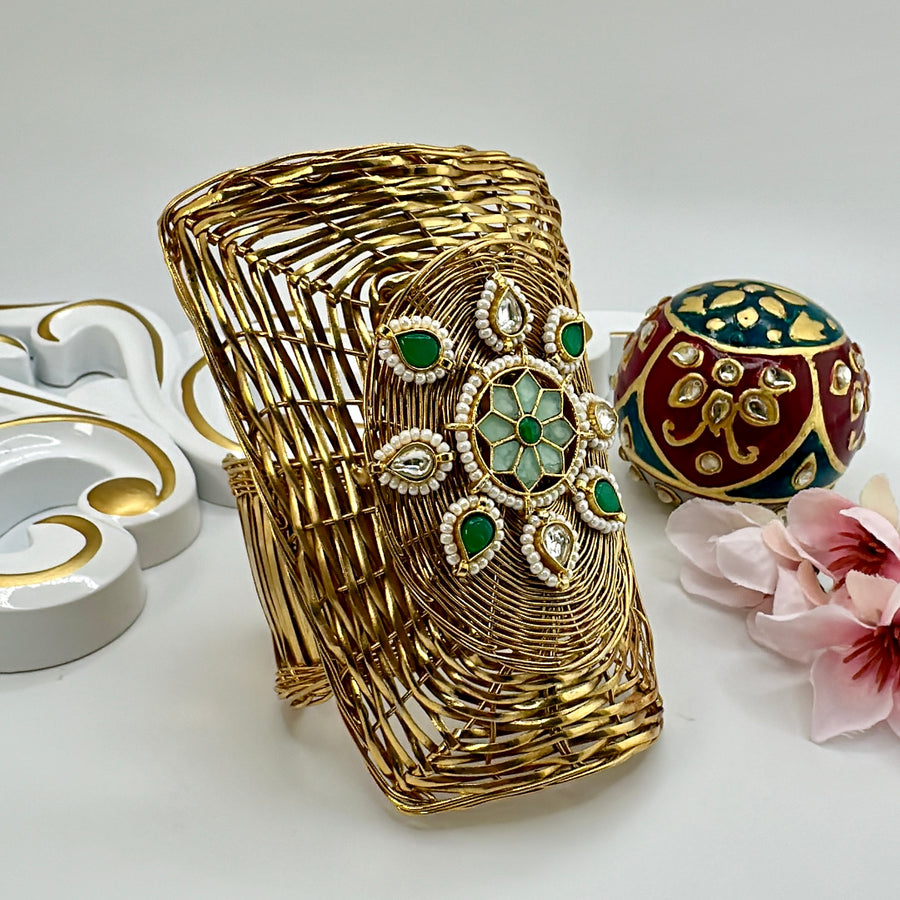 Mint Paachi Motifs Silver Lookalike Gold Statement Cuff(One Size Fits All)