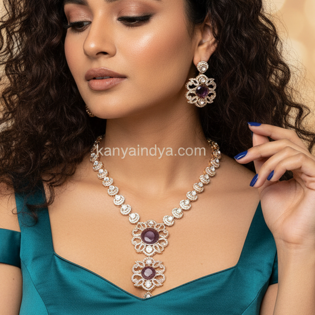 Purple Amethyst Polki Kundan Necklace Set
