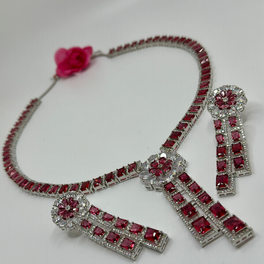 Ruby American Diamond Necklace Set