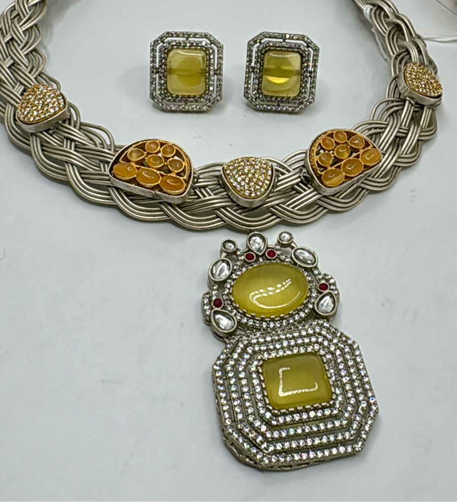 Yellow Silver Lookalike Fusion Hasli Set