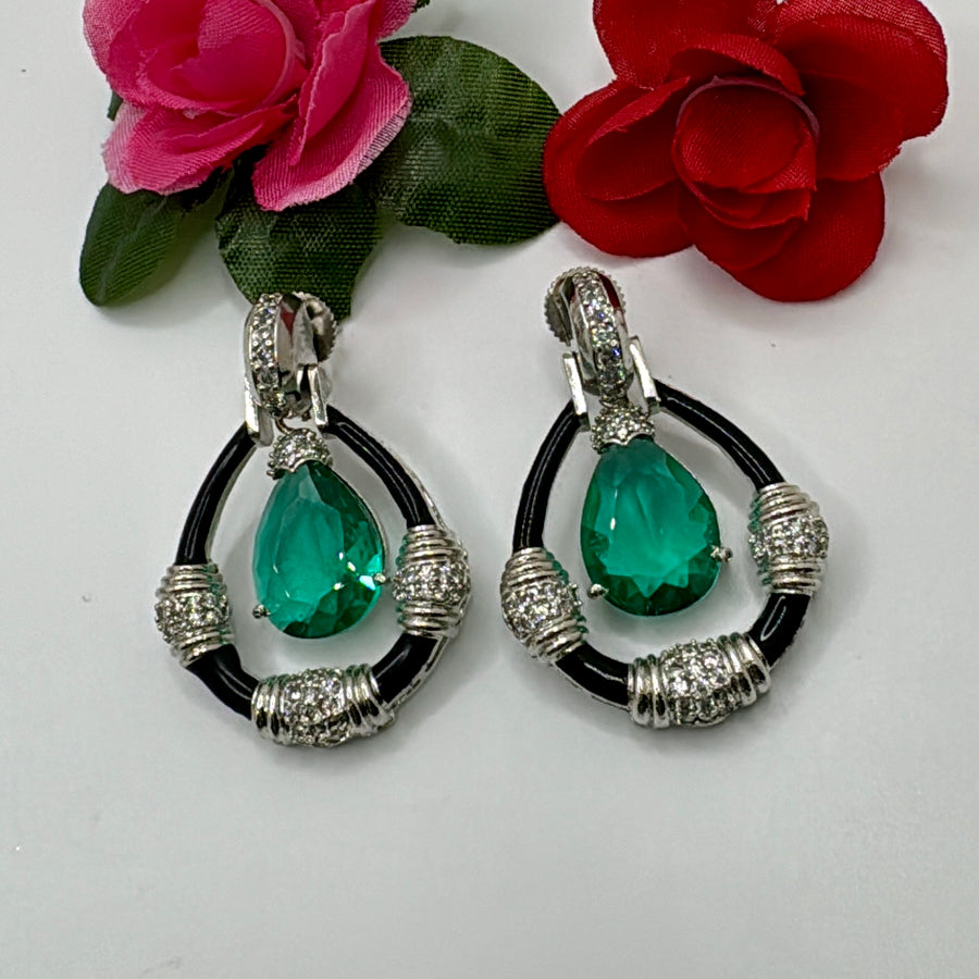 Green And Black 
American Diamonds Earrings