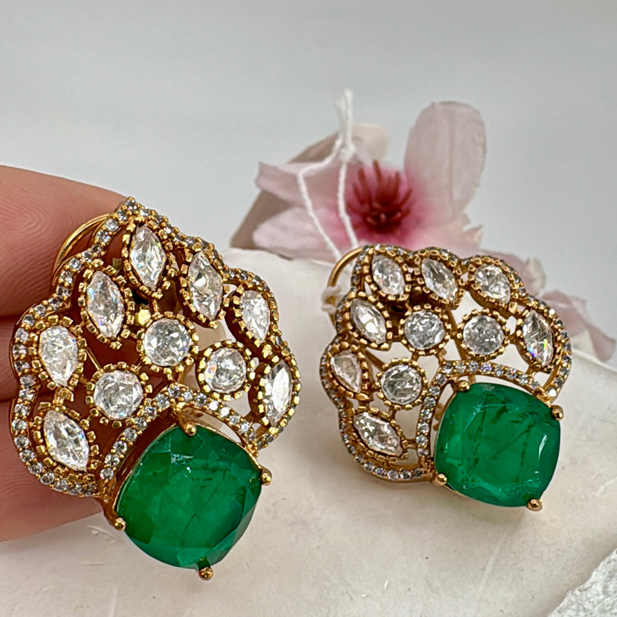 Green Doublet Moissanite Stud Earrings