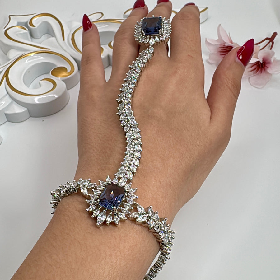 Amethyst Purple American Diamonds CZ Adjustable Finger Bracelet